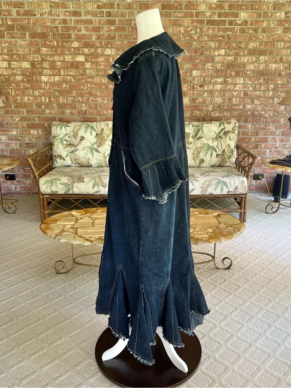 Goddess Trend Denim Midi Maxi Raw Asymmetrical Hem Dress 14 NWOT Cottagecore